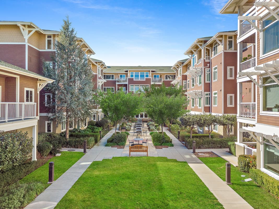University Retirement Community housing aerial exterior view